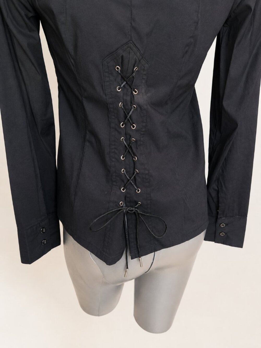 Gucci Black Button Front Lace-Up Back Blouse Shirt Size L - Picture 7 of 13
